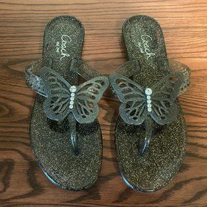 Coach Pasarella Rhinestone Butterfly Sparkle Black Sandals